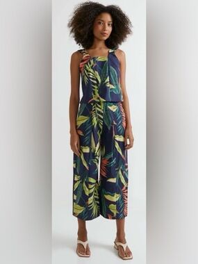 Beach Vacation Tropical Print Crop Top & Wide-Leg Set Small Petite